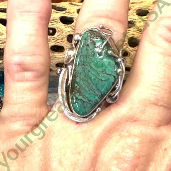 Vintage Sterling SIlver & Spider Web Turquoise Ring Size 7 - Picture 1 of 6
